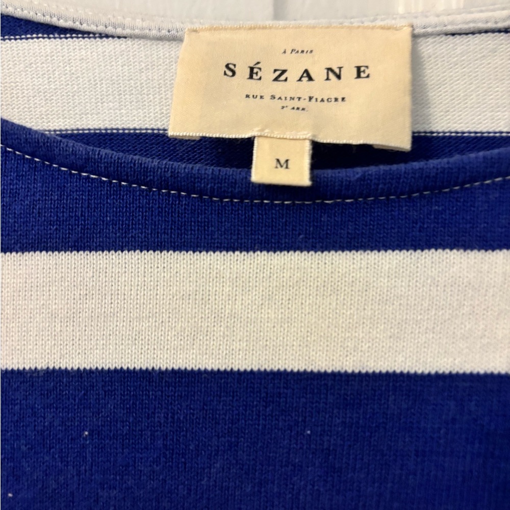 Sézane Blue and White Striped Long Sleeve Tee